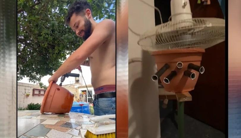 Es posible hacer un aire acondicionado casero con una maceta 1 maceta con hielo y ventilador en accion