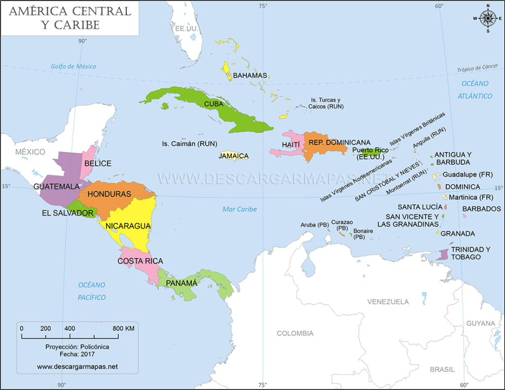 Cuáles son los países que conforman América Central y el Caribe 1 mapa de america central y el caribe